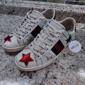 Authentic Gucci Women's "New Ace" Sneakers Green Red Used Condition Size 6.5